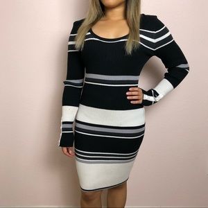 Black & white long sleeve fitted dress